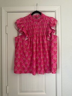 Pink Ruffled Floral Sleeveless Top